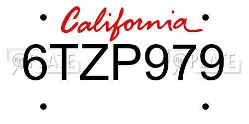 6TZP979 California License Plate