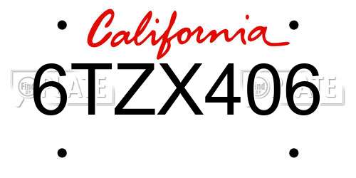 6TZX406 California License Plate
