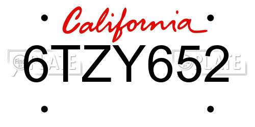 6TZY652 California License Plate