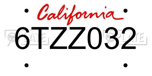 6TZZ032 California License Plate