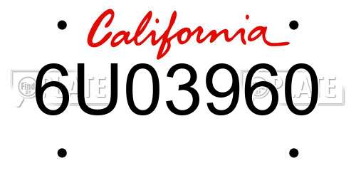 6U03960 California License Plate
