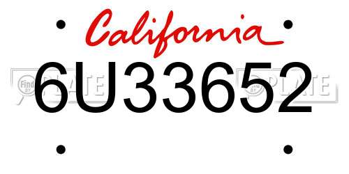 6U33652 California License Plate