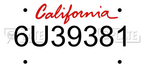 6U39381 California License Plate