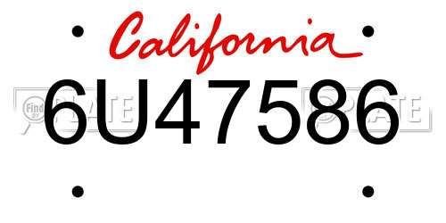6U47586 California License Plate
