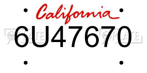 6U47670 California License Plate