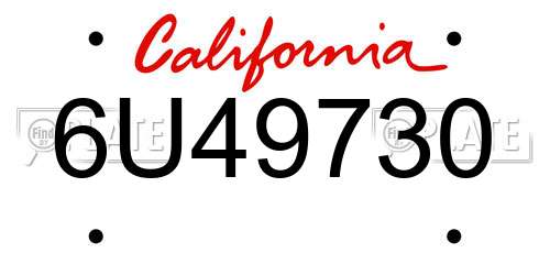 6U49730 California License Plate