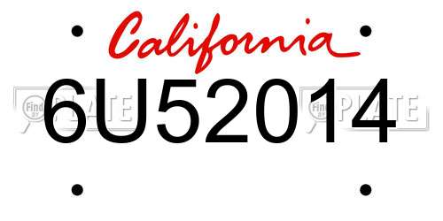 6U52014 California License Plate
