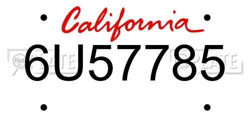 6U57785 California License Plate