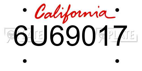6U69017 California License Plate