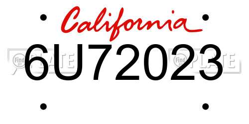 6U72023 California License Plate