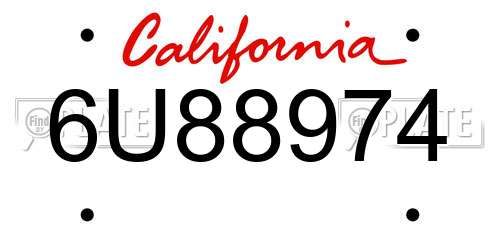 6U88974 California License Plate