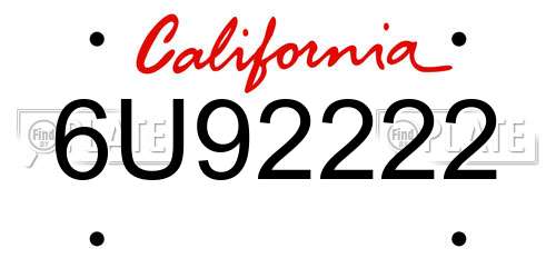 6U92222 California License Plate