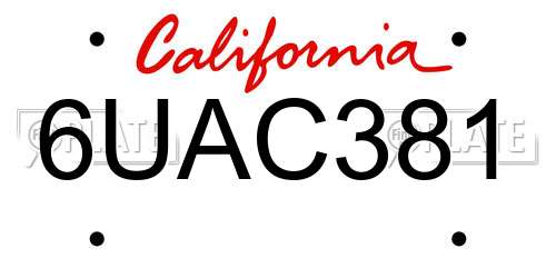 6UAC381 California License Plate