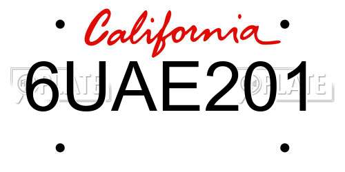 6UAE201 California License Plate