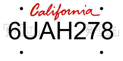 6UAH278 California License Plate