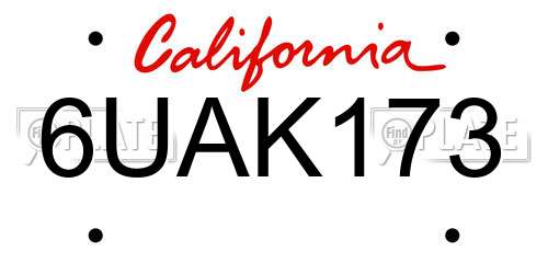 6UAK173 California License Plate