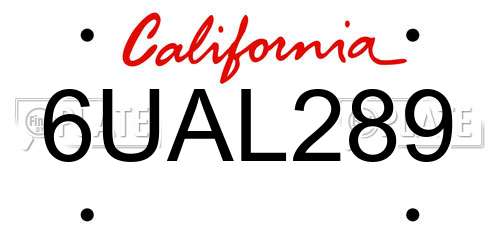 6UAL289 California License Plate