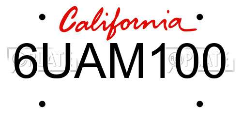 6UAM100 California License Plate