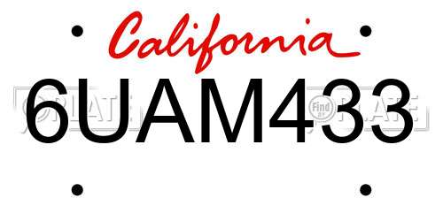 6UAM433 California License Plate