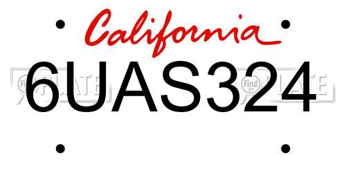 6UAS324 California License Plate