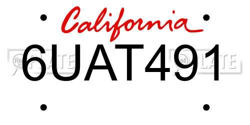 6UAT491 California License Plate