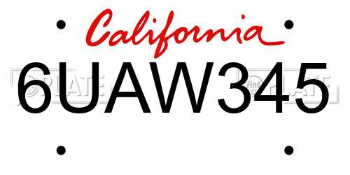 6UAW345 California License Plate