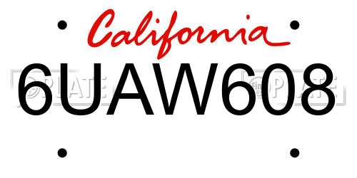 6UAW608 California License Plate