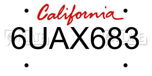 6UAX683 California License Plate