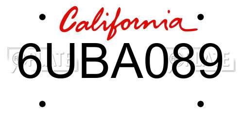 6UBA089 California License Plate