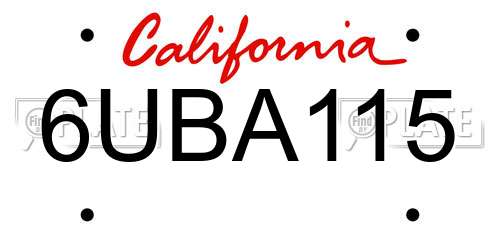 6UBA115 California License Plate