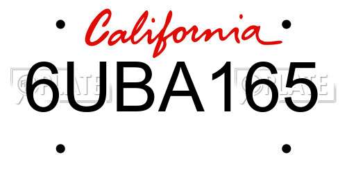 6UBA165 California License Plate