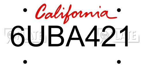 6UBA421 California License Plate