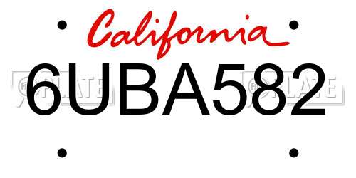 6UBA582 California License Plate