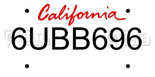 6UBB696 California License Plate