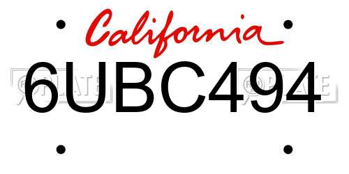 6UBC494 California License Plate