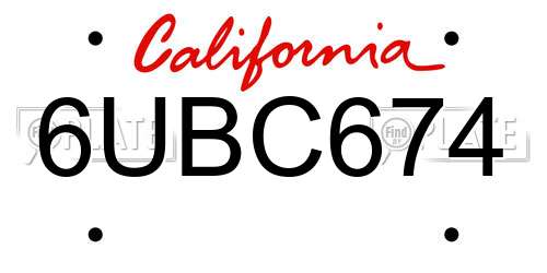 6UBC674 California License Plate
