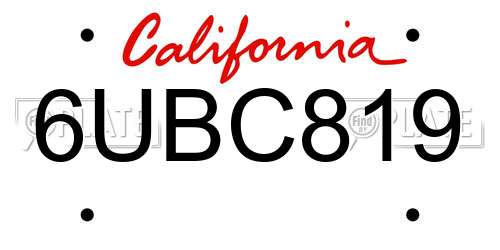 6UBC819 California License Plate
