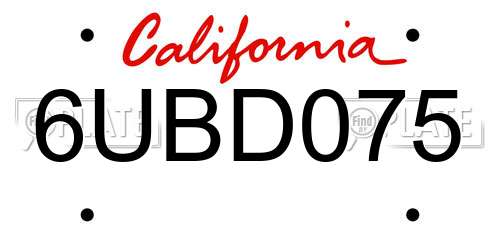 6UBD075 California License Plate