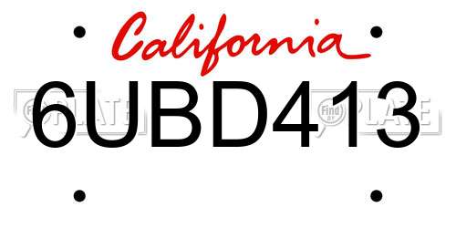 6UBD413 California License Plate
