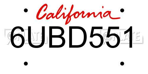 6UBD551 California License Plate