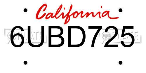 6UBD725 California License Plate