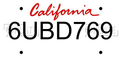 6UBD769 California License Plate