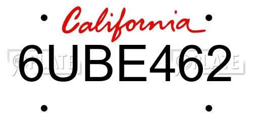 6UBE462 California License Plate