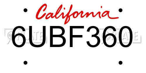 6UBF360 California License Plate