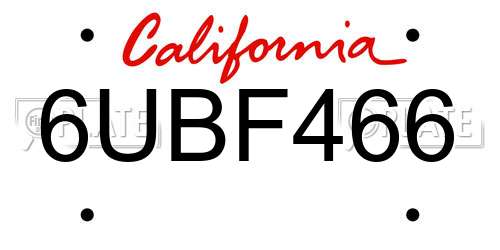 6UBF466 California License Plate