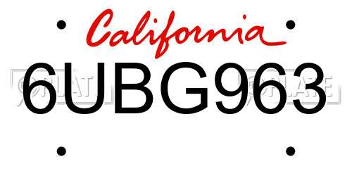 6UBG963 California License Plate