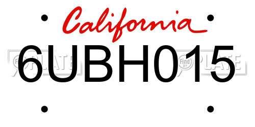 6UBH015 California License Plate