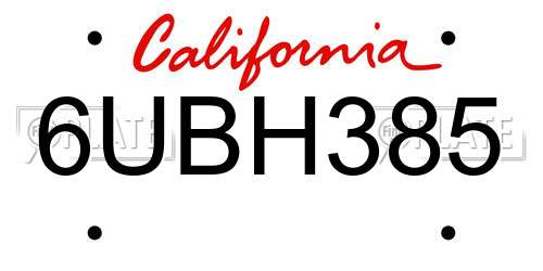 6UBH385 California License Plate