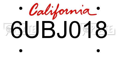 6UBJ018 California License Plate