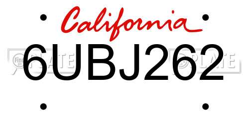 6UBJ262 California License Plate